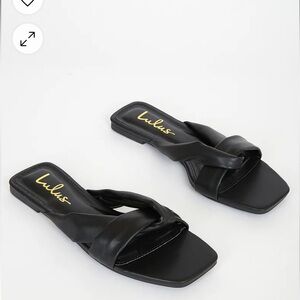Lulu’s black faux leather slide sandals